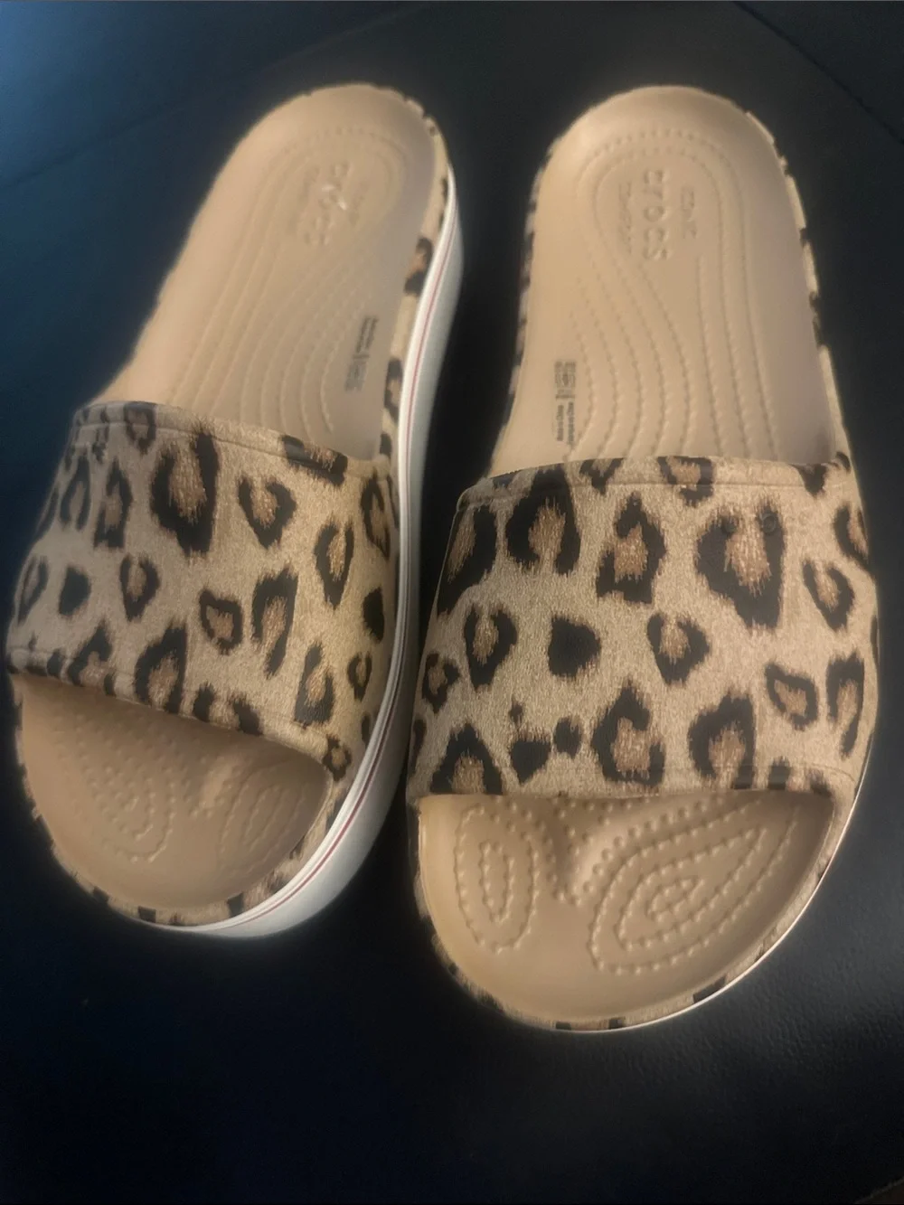Crocs Beige Leopard Platform Sandals Women 9 NWOT